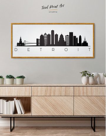 Framed Panoramic Detroit Silhouette Canvas Wall Art - image 3