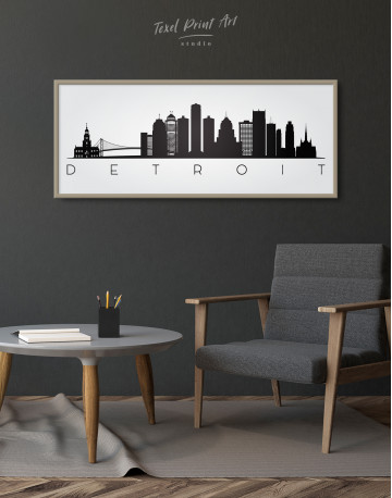 Framed Panoramic Detroit Silhouette Canvas Wall Art - image 4