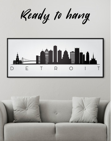 Framed Panoramic Detroit Silhouette Canvas Wall Art
