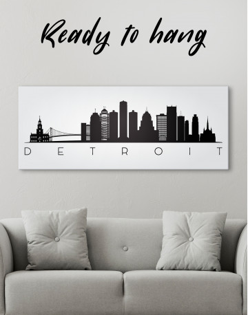 Panoramic Detroit Silhouette Canvas Wall Art
