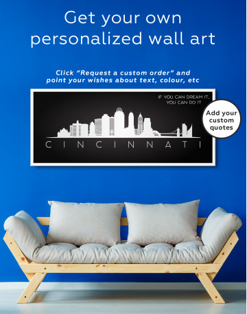Framed Panoramic Cincinnati Silhouette Canvas Wall Art - image 2