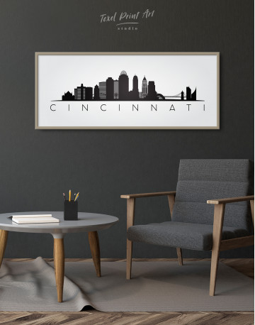 Framed Panoramic Cincinnati Silhouette Canvas Wall Art - image 1