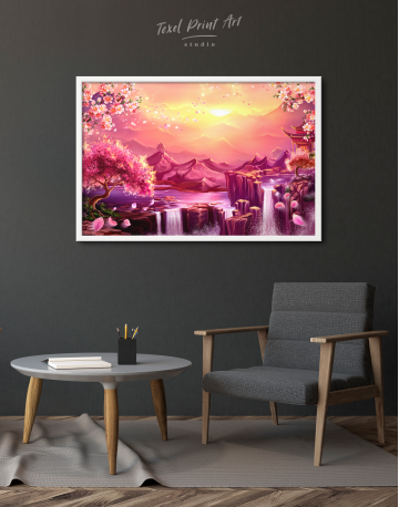 Framed Fantasy Asian Mountain Landscape Canvas Wall Art - image 3
