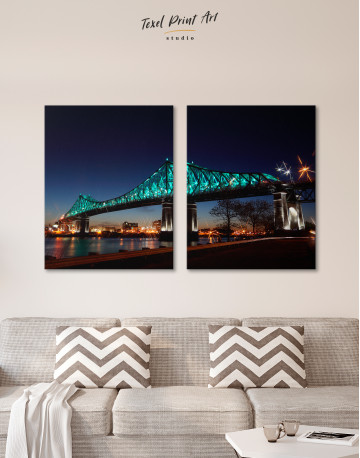 Jacques Cartier Bridge Illumination in Montreal Canvas Wall Art - image 1