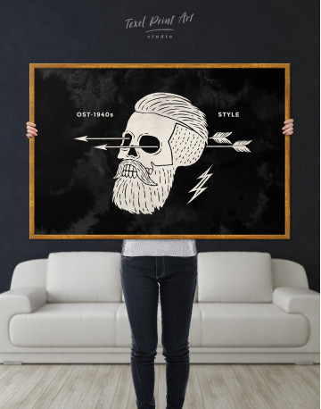 Framed Black and White Barber Skull Canvas Wall Art - image 2