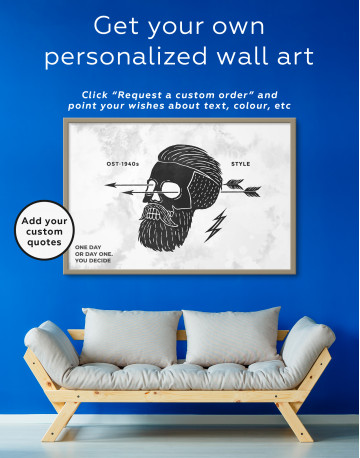 Framed Black and White Barber Skull Canvas Wall Art - image 4