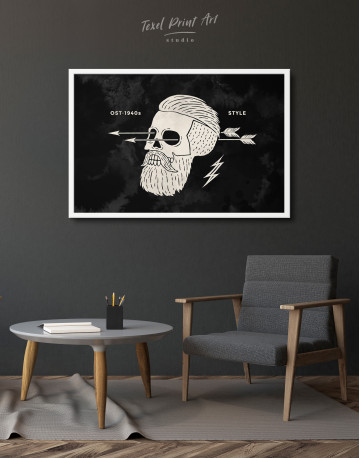 Framed Black and White Barber Skull Canvas Wall Art