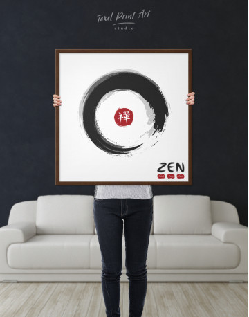 Framed Enso Zen Circle Style Canvas Wall Art - image 1
