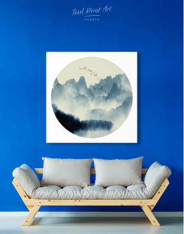 Blue Abstract Chinese Landscape Painting Canvas Wall Art - image 1