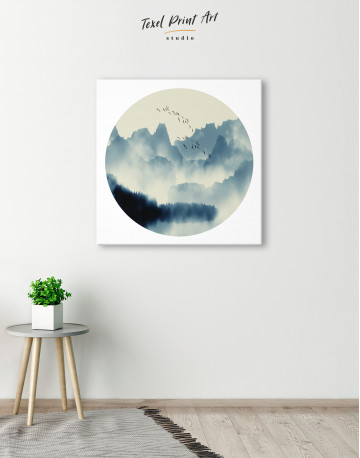 Blue Abstract Chinese Landscape Painting Canvas Wall Art - image 3