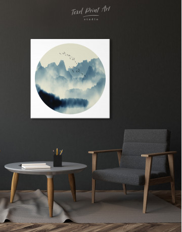 Blue Abstract Chinese Landscape Painting Canvas Wall Art - image 4