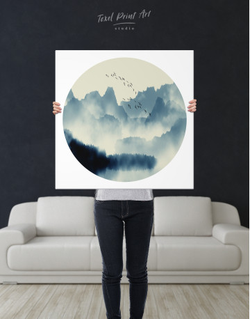 Blue Abstract Chinese Landscape Painting Canvas Wall Art - image 6