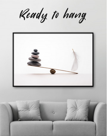 Framed Stone And Feather Balance Canvas Wall Art