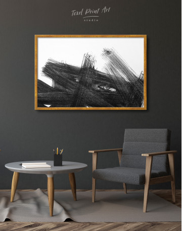 Framed Black Abstract Brush Stroke Paint Canvas Wall Art - image 3