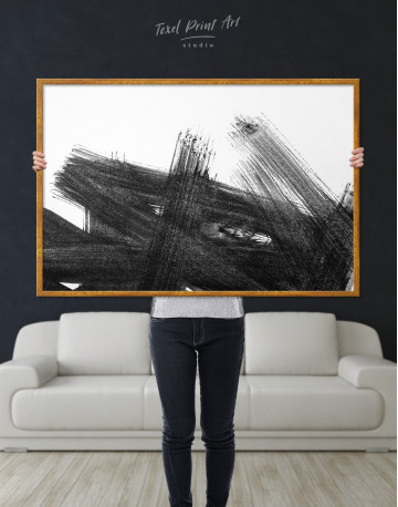 Framed Black Abstract Brush Stroke Paint Canvas Wall Art - image 4