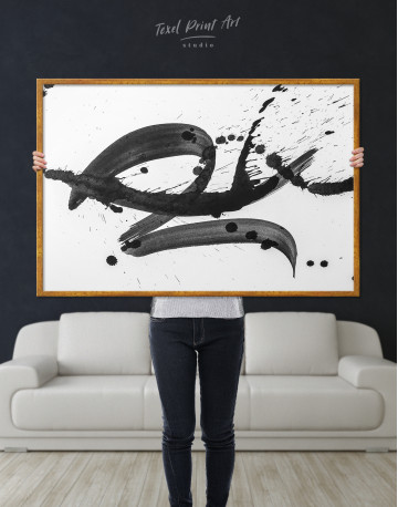 Framed Black Brush Strokes Splashes Canvas Wall Art - image 4