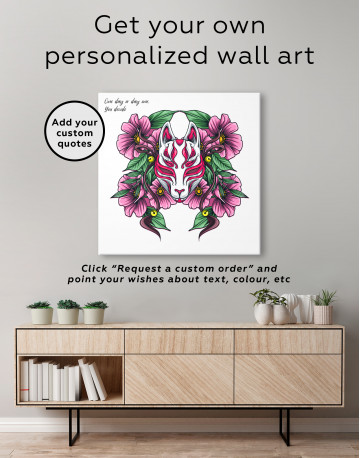 Japanese Fox Mask With Flowers Canvas Wall Art - image 3