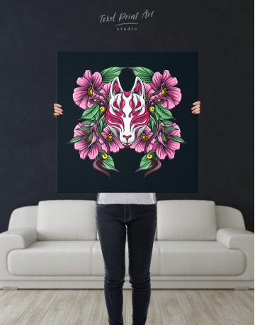 Japanese Fox Mask With Flowers Canvas Wall Art - image 6