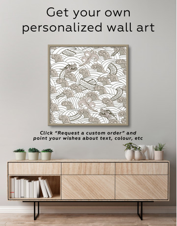 Framed Chinese Dragon Seamless Pattern Canvas Wall Art - image 3