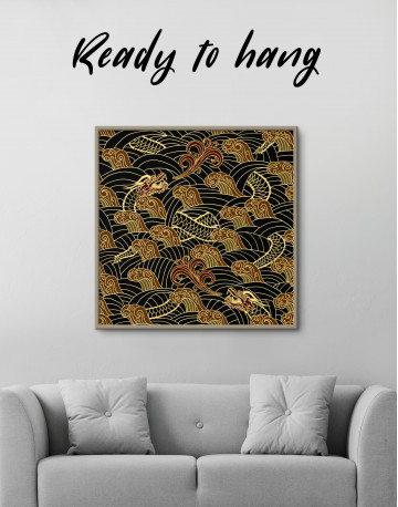 Framed Chinese Dragon Seamless Pattern Canvas Wall Art