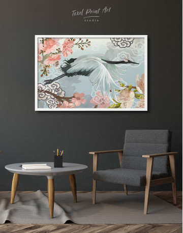 Framed Flying Japanese Crane Canvas Wall Art - image 3