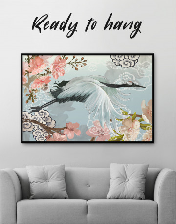 Framed Flying Japanese Crane Canvas Wall Art