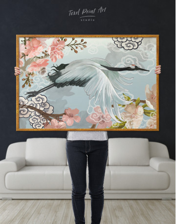 Framed Flying Japanese Crane Canvas Wall Art - image 4