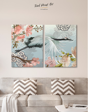 Flying Japanese Crane Canvas Wall Art - image 1