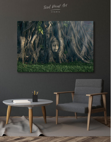 Ancient Buddha in Tree Canvas Wall Art - image 3
