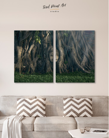 Ancient Buddha in Tree Canvas Wall Art - image 2