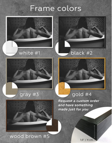 Framed Black and White Naked Woman in Bath Canvas Wall Art - image 1