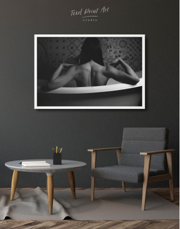 Framed Black and White Naked Woman in Bath Canvas Wall Art - image 3