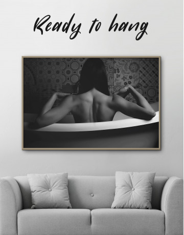 Framed Black and White Naked Woman in Bath Canvas Wall Art