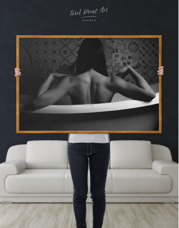 Framed Black and White Naked Woman in Bath Canvas Wall Art - image 4