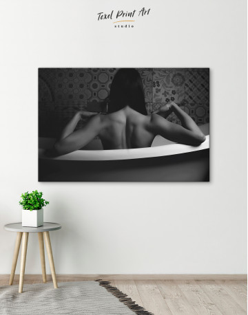 Black and White Naked Woman in Bath Canvas Wall Art - image 2