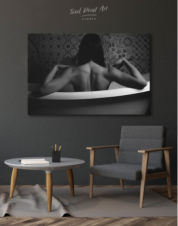 Black and White Naked Woman in Bath Canvas Wall Art - image 4