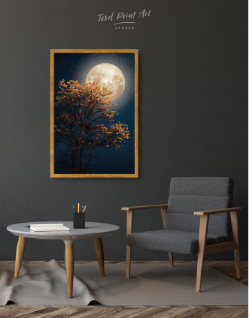 Framed Beautiful Yellow Blossom With Full Moon Canvas Wall Art - image 1