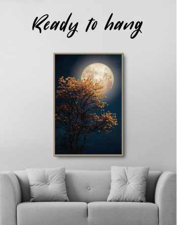 Framed Beautiful Yellow Blossom With Full Moon Canvas Wall Art