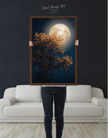 Framed Beautiful Yellow Blossom With Full Moon Canvas Wall Art - image 3