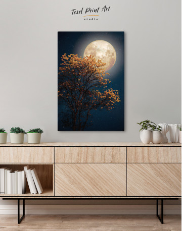 Beautiful Yellow Blossom With Full Moon Canvas Wall Art - image 1