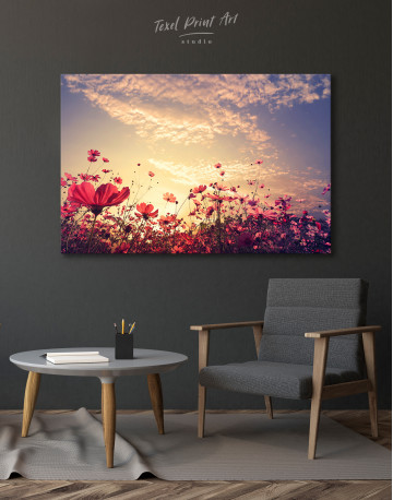 Pink Field Flower Sunset Canvas Wall Art - image 4