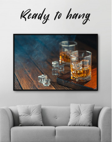 Framed Whiskey Glass With Ice Canvas Wall Art