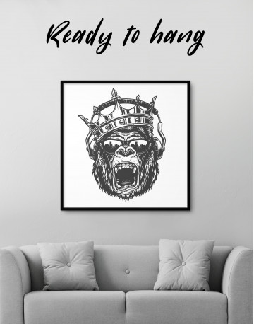 Framed Gorilla with Crown Canvas Wall Art