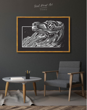 Framed Steampunk Black and White Dinosaur Canvas Wall Art - image 3