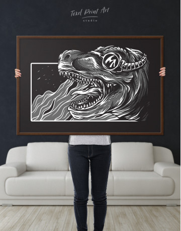 Framed Steampunk Black and White Dinosaur Canvas Wall Art - image 4