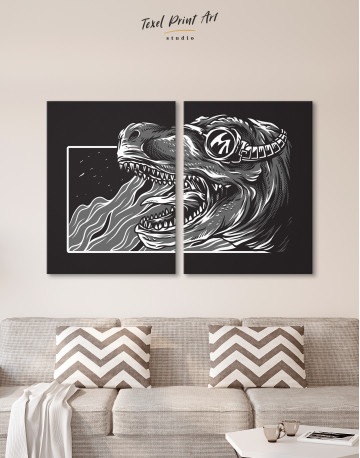 Steampunk Black and White Dinosaur Canvas Wall Art - image 1
