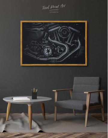 Framed Black Motorcycle Engine Canvas Wall Art - image 3