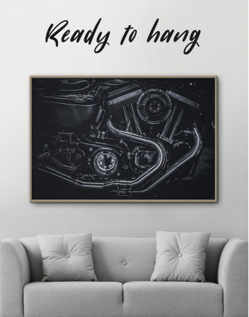 Framed Black Motorcycle Engine Canvas Wall Art