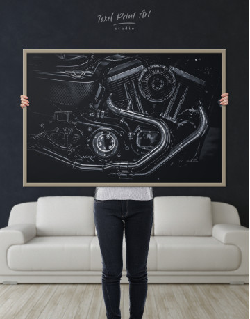Framed Black Motorcycle Engine Canvas Wall Art - image 4