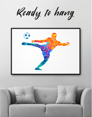 Framed Watercolor Soccer Player Canvas Wall Art